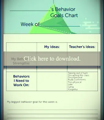 Cuadro de metas de comportamiento en el aula para la escuela