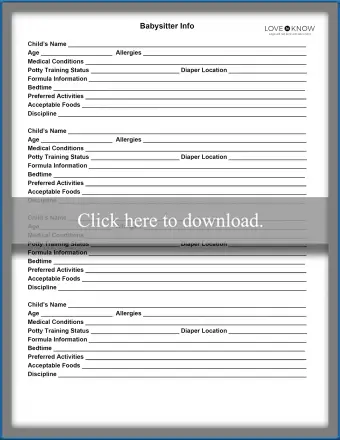 인쇄 가능한 베이비 시터 정보 양식