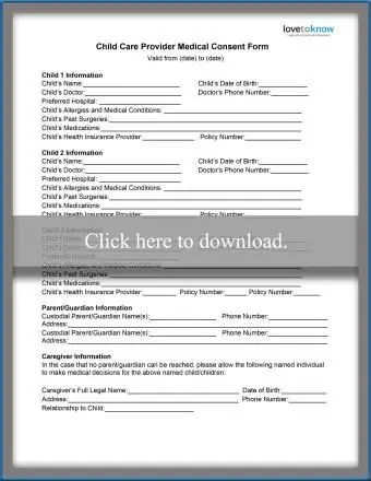 Formulário de consentimento médico de babá