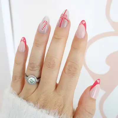 christmas red candy cane bow nails