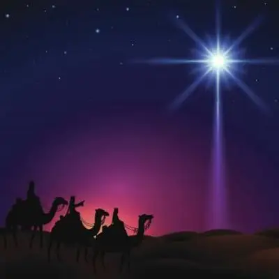 Tres reyes magos siguiendo la estrella de Belén