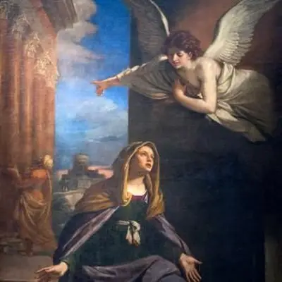 Cuadro del ángel Gabriel y María