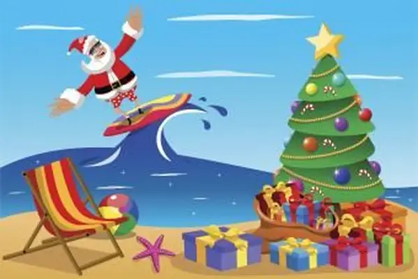 Babbo Natale che fa surf