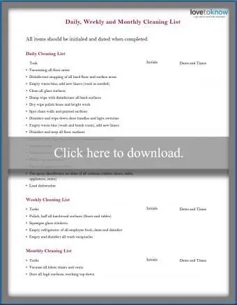 Tägliche, wöchentliche und monatliche Reinigungsliste