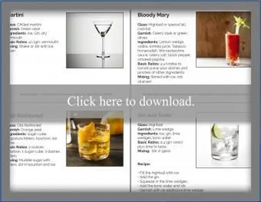 Cócteles básicos para barman imprimible