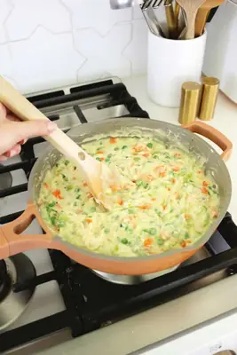 making chicken pot pie filling