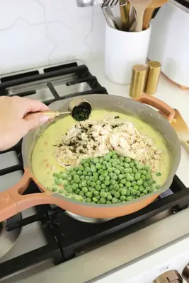 making chicken pot pie filling