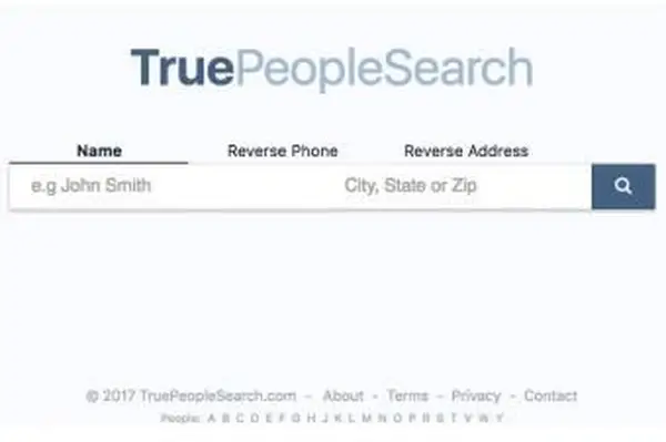 תמונת מסך של אתר TruePeopleSearch