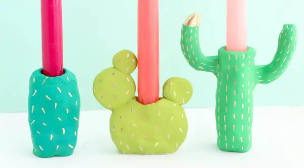 DIY Clay Cactus Candle Holders