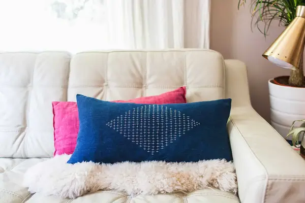 Sashiko Inspired Embroidered Pillow