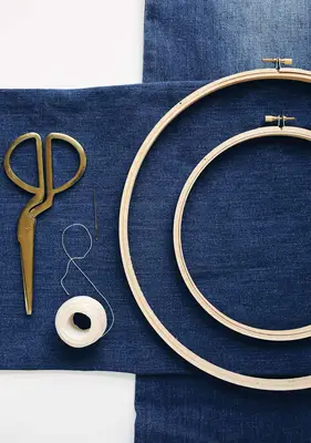 Sashiko Inspired Embroidered Pillow