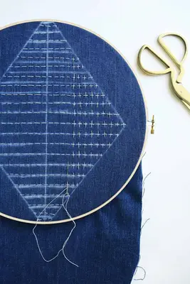 Sashiko Inspired Embroidered Pillow