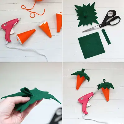steps to make carrot yarn garland