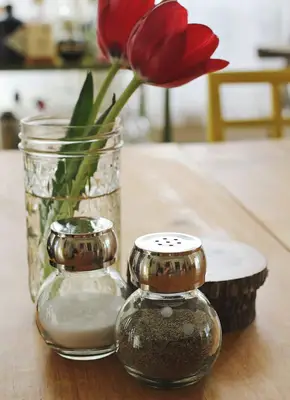 Glass etset salt pepper shakers