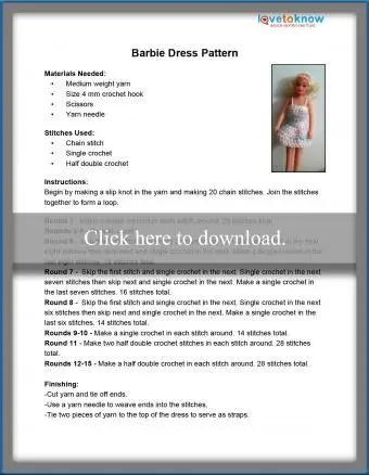 Barbie Dress Crochet Pattern PDF para impressão