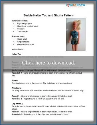 Barbie Top Halter e padrão de shorts