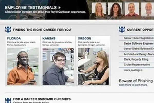 Zrzut ekranu strony internetowej Royal Caribbean Cruises Careers