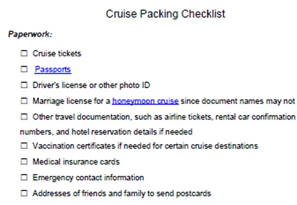 רשימת אריזה חינם לטיולי ספינות שייט