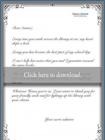 Amostra de nota secreta do admirador