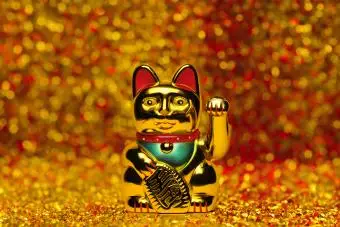 zlatá Maneki Neko Japan šťastná mačka