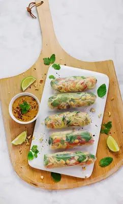Mostly raw pad thai spring rolls