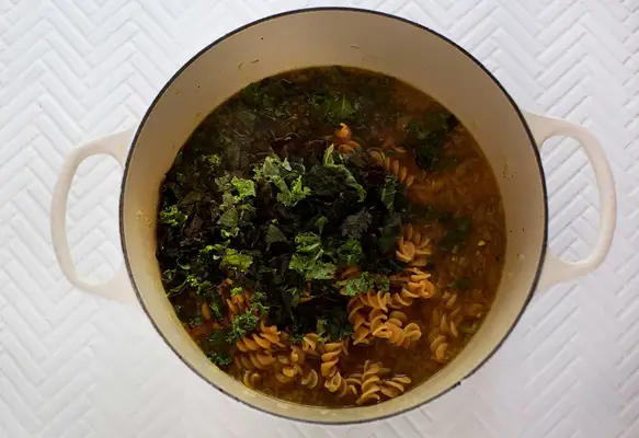 Rainbow Kale and Pasta Soup