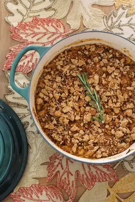 Closeup of baked mac and cheese