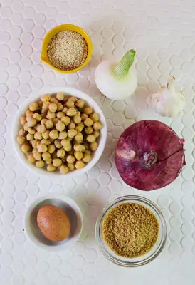 Toasted Sesame + Garbanzo Bean Burgers with Red Onion Straws