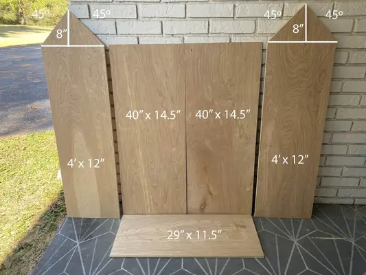5 pieces of plywood with the measurements on it
