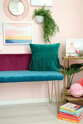 DIY Color Blocked Velvet Bench