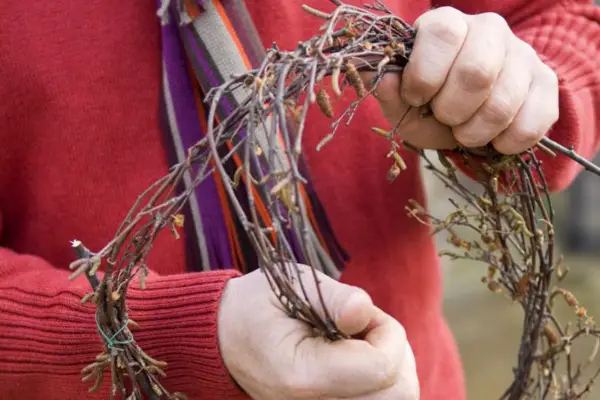 Weaving the birch twigs together