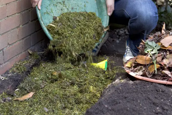 Adding grass clippings to the top of the bag