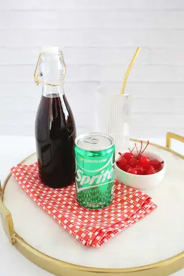 Ingredients for classic Shirley Temple mocktail 