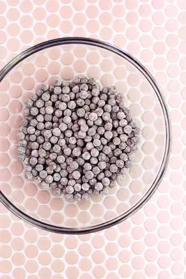 glass mixing bowl of boba pearls