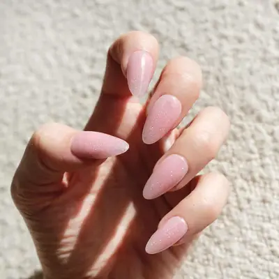 pink jelly sparkle nails for spring