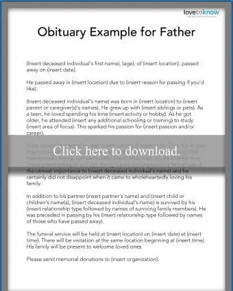 Esempio di necrologio per il padre