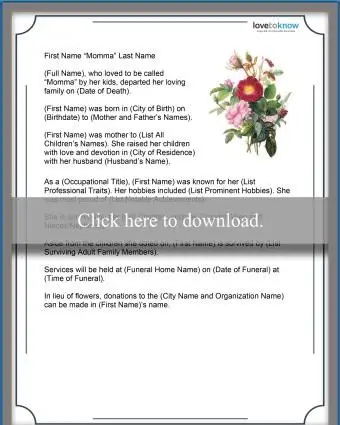 母のためのWord死亡記事テンプレート