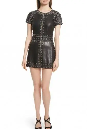 Ozdobna skórzana sukienka Tahlia od Alice + Olivia