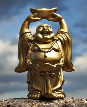 5 crianças com o Buda risonho