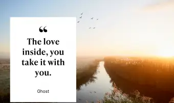 Idylická krajina a létající husy při východu slunce