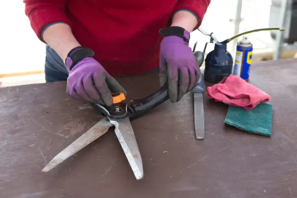 Unscrewing the central pivot on shears