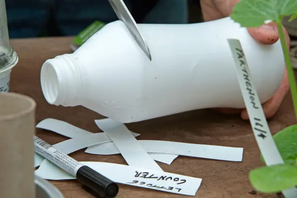 Thrifty tips - making plant labels from plastic bottles