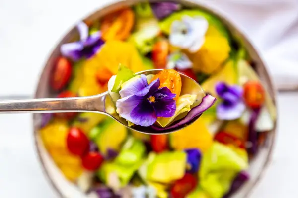 Edible flower salad. Getty Images.