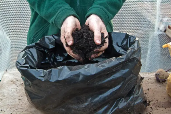 Adding compost to the bag