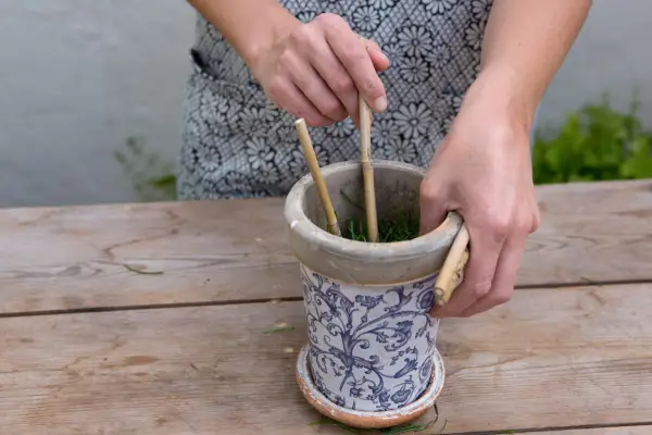 Add the twigs to the container