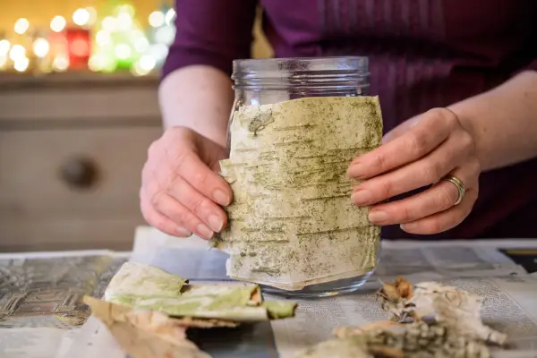 Gluing on the birch bark