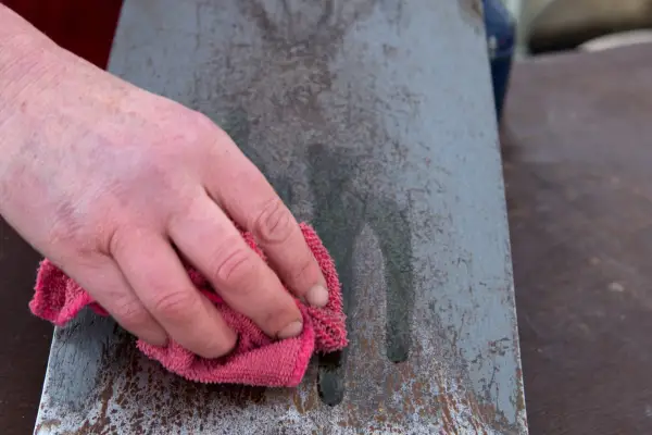 Applying oil to the spade