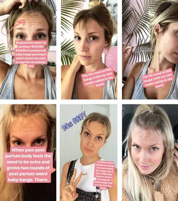 6 pictures showing different bang lengths on a blonde woman