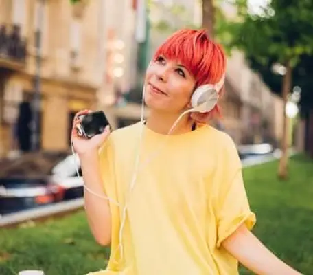 Mujer, con, auriculares