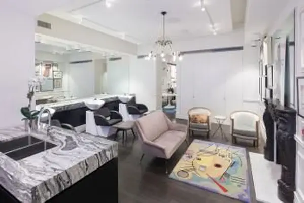 estilista, con, cliente, en, peluquería